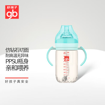 gb 好孩子 铂金系列 B80487 PPSU奶瓶 300ml 孔雀蓝 6月+