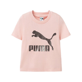 PUMA 彪马 儿童休闲运动短袖T恤夏季透气吸汗经典百搭纯棉T恤 浅粉色 120