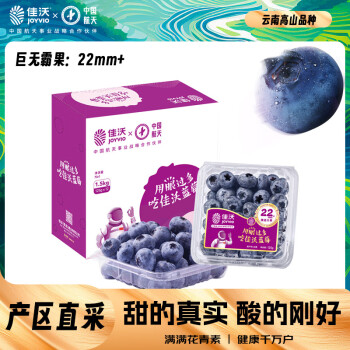 JOYVIO 佳沃 云南精选蓝莓巨无霸22mm+ 12盒原箱装 约125g/盒 新鲜水果