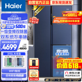 Haier 海尔 鲜派系列 BCD-501WLHTS79B9U1 风冷T型对开门冰箱 501L 国潮蓝釉