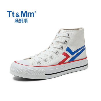 Tt＆Mm 汤姆斯 女士高帮帆布鞋休闲平底板鞋港风学生韩版 红蓝 37