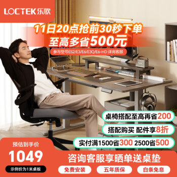 Loctek 樂歌 E2 智能電動升降桌 銀灰桌腿+灰木紋桌板 1.2m