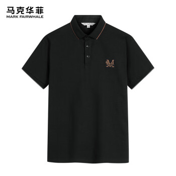 馬克華菲 POLO衫男夏季翻領(lǐng)刺繡短袖T恤男士休閑商務(wù)男裝上衣 黑色 52/L