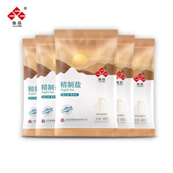 LUJING 鲁晶 无碘食用盐 家用炒菜天然调味品 炖汤提鲜食用盐巴 精制盐（未加碘）400g *5包装