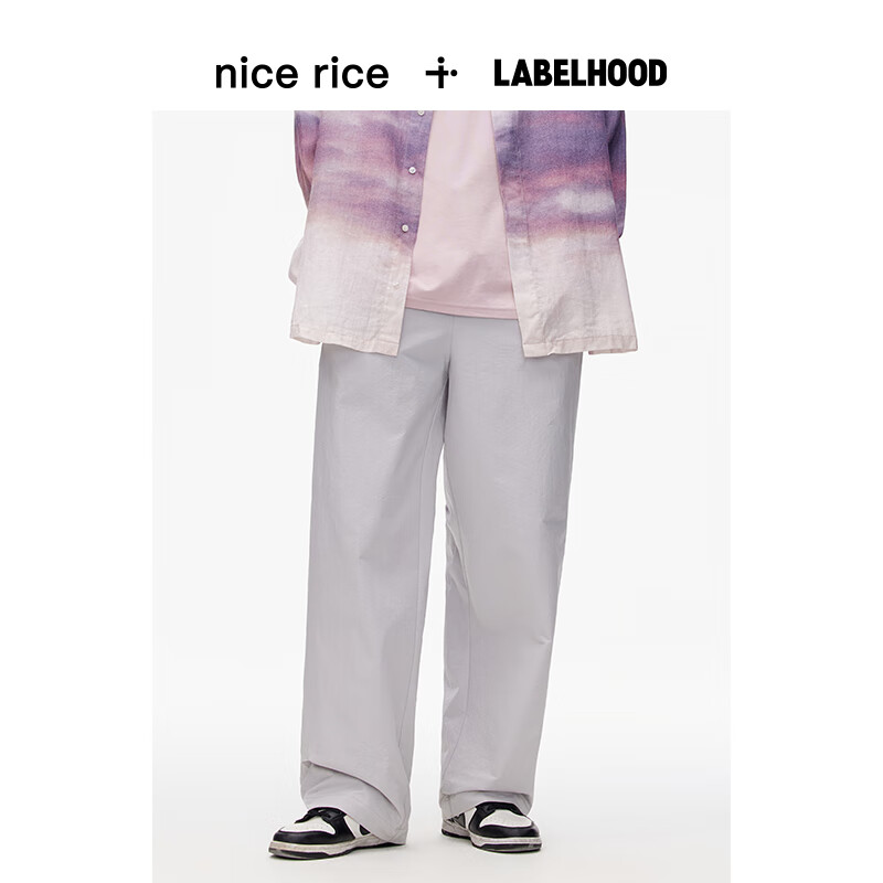 nice rice 好饭 x LABELHOOD微皱肌理宽松直筒休闲长裤NGX11082 银鼠灰 M 780元