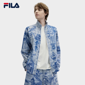 FILA 斐樂 官方男款梭織外套2024春夏時(shí)尚長袖滿印長款外搭