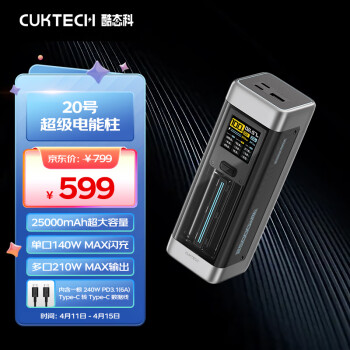 CukTech 酷態(tài)科 20號超級電能柱25000mAh移動電源多口210W單140W14//ZMI