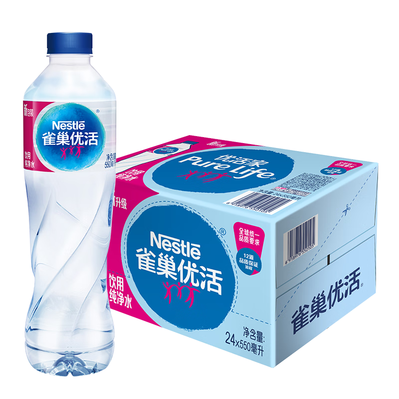 PLUS会员：Nestlé Pure Life 雀巢优活 纯净水 550ml*24瓶 整箱装＊4件 100.24元（合25.06元/件）