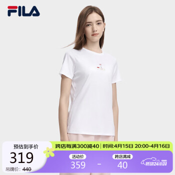 移动端：FILA 斐乐 官方女子短袖T恤2024夏季时尚运动兔子刺绣圆领丝柔棉套头衫