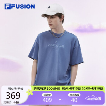 移动端：FILA 斐乐 FUSION斐乐潮牌情侣款短袖2024夏季字母印花宽松上衣T恤男女同款