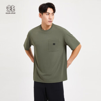 KOLON SPORT 可隆男款戶外休閑親膚運動短袖T恤 軍綠色KH 180/XL