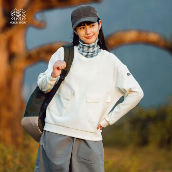 KOLON SPORT 可隆戶外女休閑運動內(nèi)搭衛(wèi)衣環(huán)保面料打底上衣 米白CR 170/L