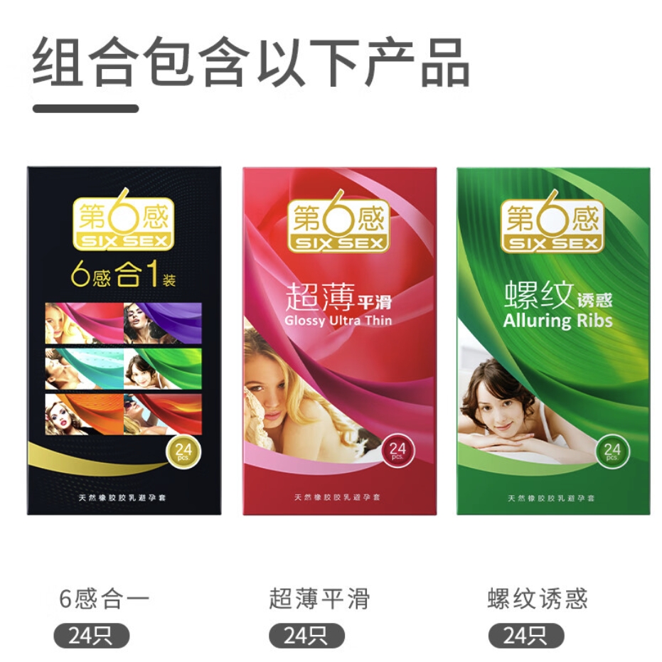 SIXSEX 第六感 安全套套装 共72只(六感合一24只+超薄平滑24只+螺纹诱惑24只) 19.65元（39.3元/2件包邮，双重优惠）