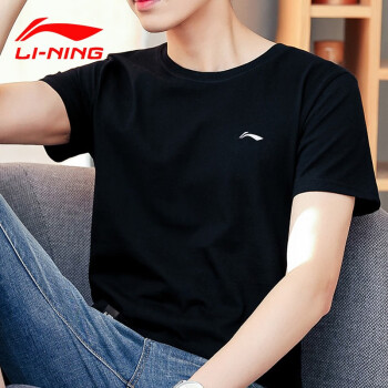 LI-NING 李宁 男子运动T恤 ATSP325-1 黑色 L