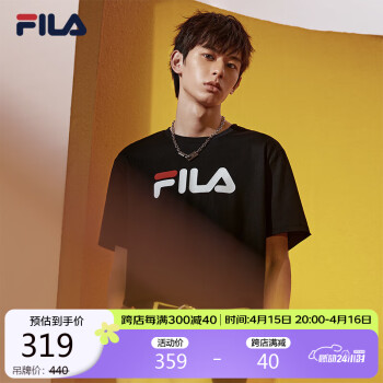 FILA 斐樂 官方情侶短袖T恤2024夏經(jīng)典LOGO圓領(lǐng)純棉寬松上衣