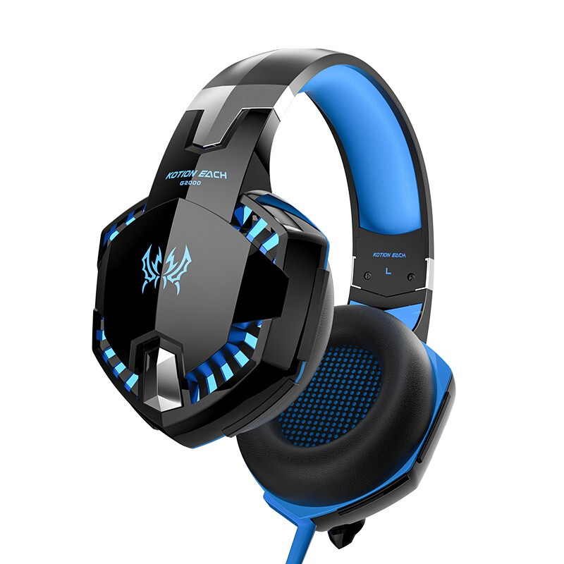 KOTION EACH 因卓 G2000 基础版 耳罩式头戴式有线耳机 黑蓝色 3.5mm双插+USB口 59元