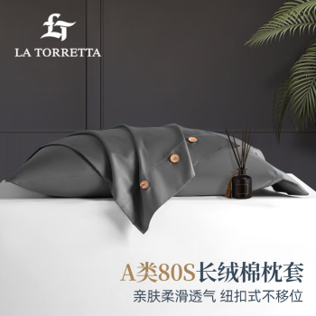 LA TORRETTA 枕套一对 A类80支100%纯棉枕头套新疆长绒全棉 高级灰 48x74cm