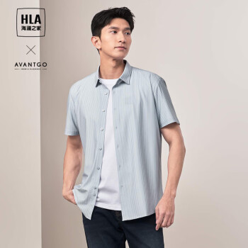 HLA 海澜之家 短袖衬衫男夏季24轻商务经典系列条纹衬衣男