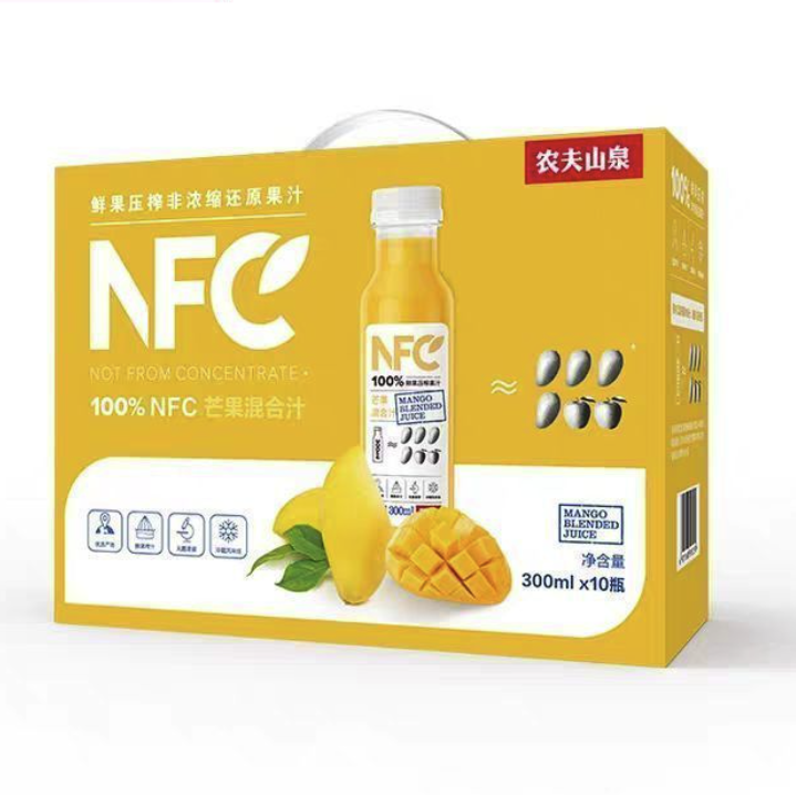 农夫山泉 NFC果汁 饮料 100%鲜果冷压榨 果蔬汁常温 常温芒果混合汁300ml*10瓶 39.9元