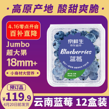 Mr.Seafood 京鲜生 云南蓝莓 12盒装 果径18mm+ 新鲜水果礼盒
