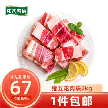 LONG DA 龙大 肉食 猪五花肉块2kg 冷冻带皮五花肉猪五花烤肉酱卤原料 出口日本级