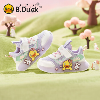 B.Duck 小黄鸭童鞋女童软底运动鞋儿童轻便舒适休闲跑步鞋3902紫白30
