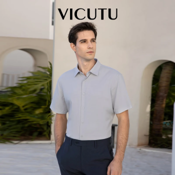 VICUTU 威可多 男士短袖衬衫舒适商务通勤百搭衬衣VBW23253091 灰色 180/100B