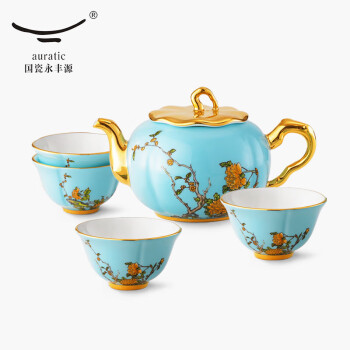 永丰源 auratic国瓷永丰源 夫人瓷西湖蓝 6头陶瓷茶壶茶具套装（4人位）