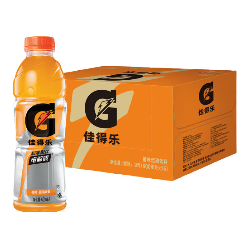 PLUS会员，需凑单，概率卷： GATORADE 百事可乐 佳得乐 橙味 运动饮料 600ml*15瓶 38.39元包邮（需用卷）