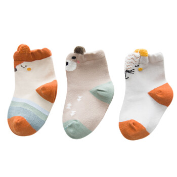 CHANSSON 馨颂 婴儿袜子三双装宝宝袜小童精梳棉袜子套装 绿橙 萌宠乐园 XL(3-5岁)
