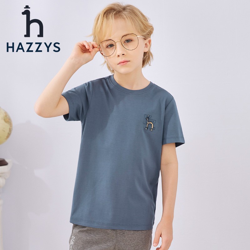 京东PLUS：HAZZYS 哈吉斯 男女童舒适柔软不易变形T恤 雾霾蓝 145 117.31元（双重优惠）