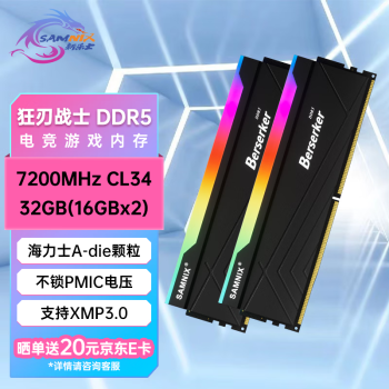 SK hynix 海力士 SAMNIX 新乐士 狂刃战士系列 DDR5 7200MHz RGB 台式机内存 灯条 黑色 32GB 16GB