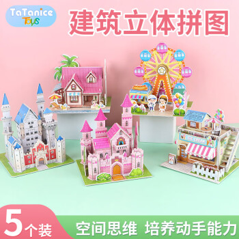 TaTanice 儿童3D立体拼图玩具纸质建筑拼装5件套手工制作模型摆件生日礼物