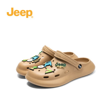 Jeep 吉普 厚底洞洞鞋女夏季款情侣防滑沙滩凉鞋踩屎感外穿包 沙色 39