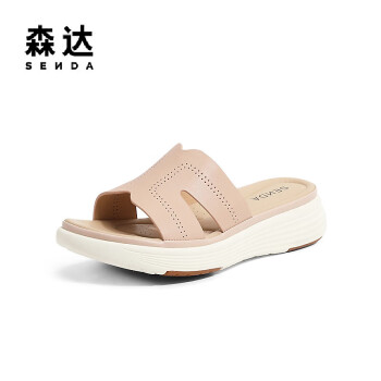 SENDA 森达 皮凉鞋女夏商场同款舒适厚底拖鞋SLW01BT3 粉红色 39