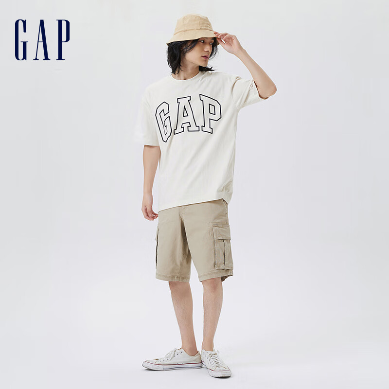 PLUS会员、京东百亿补贴：Gap 撞色LOGO 情侣圆领短袖 544465 白色/藏青 88.51元包邮（需用券）
