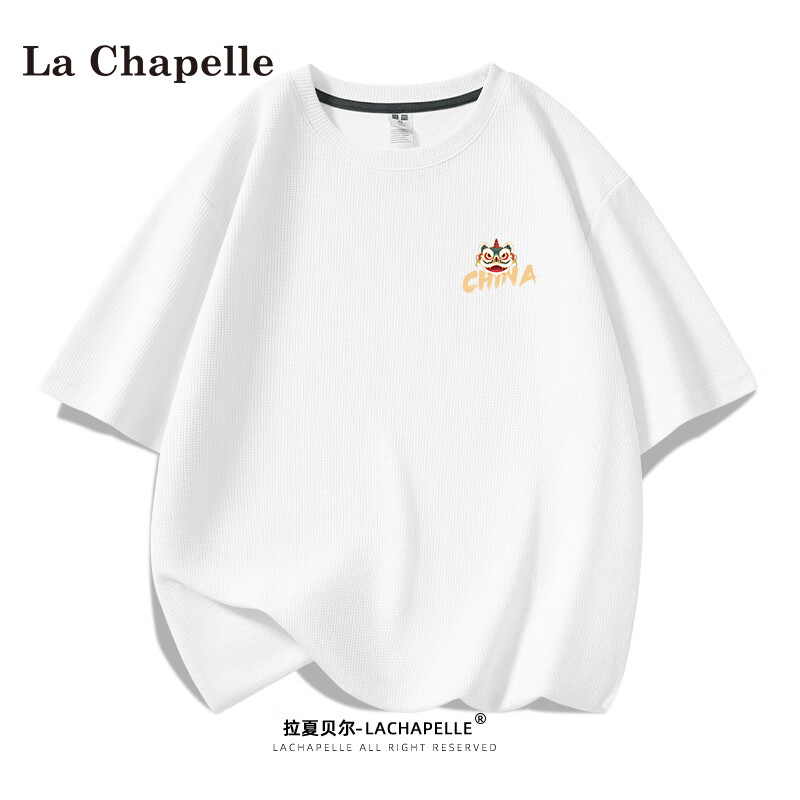 La Chapelle 短袖t恤男夏季印花重磅半袖黑色宽松休闲时尚华夫格男士体恤 醒狮CHINA#白 2XL 29.55元（需买2件，需用券）