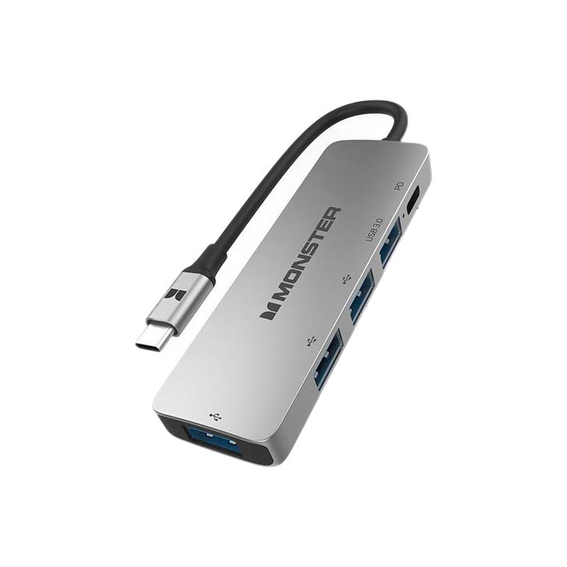 京東PLUS：MONSTER 魔聲 Type-C 5合1多功能拓展塢 USB3.0+USB2.0*3+PD 29.63元（需用券，12期免息）