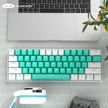 MageGee MK-STAR 有线背光游戏键盘 61键便携小型键盘 客制化机械键盘 全键热插拔 蒂芙尼蓝B 白象V2轴