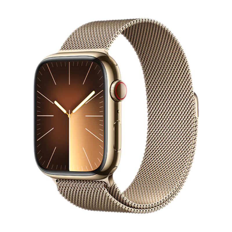 plus会员：Apple/苹果 Watch Series 9 智能手表GPS+蜂窝款45毫米金色不锈钢表壳金色米兰尼斯表带 MRPM3CH/A 6066.51元包邮
