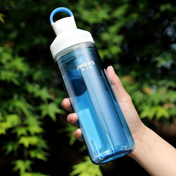 HAERS 哈尔斯 tritan材质运动水杯便携健身学生简约塑料户外水杯双层隔热590ml 海之蓝(双层防烫） 590ml