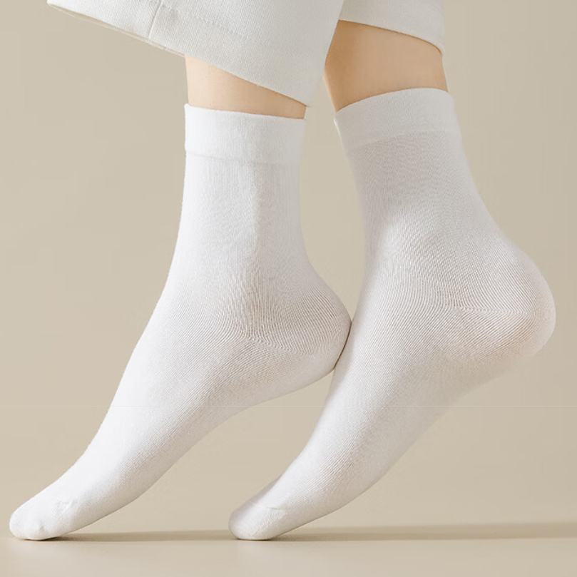 需换购plus会员：：俞兆林 6双 白色堆堆袜子 女士 中筒袜棉 ins潮 无骨运动袜 19.9元（plus包邮）