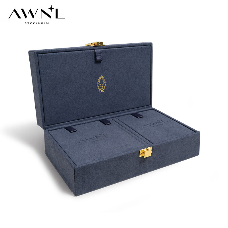 AWNL 瑞典奥锘 经典商务旅行装首饰盒收纳便携高级礼盒 蓝色 599元