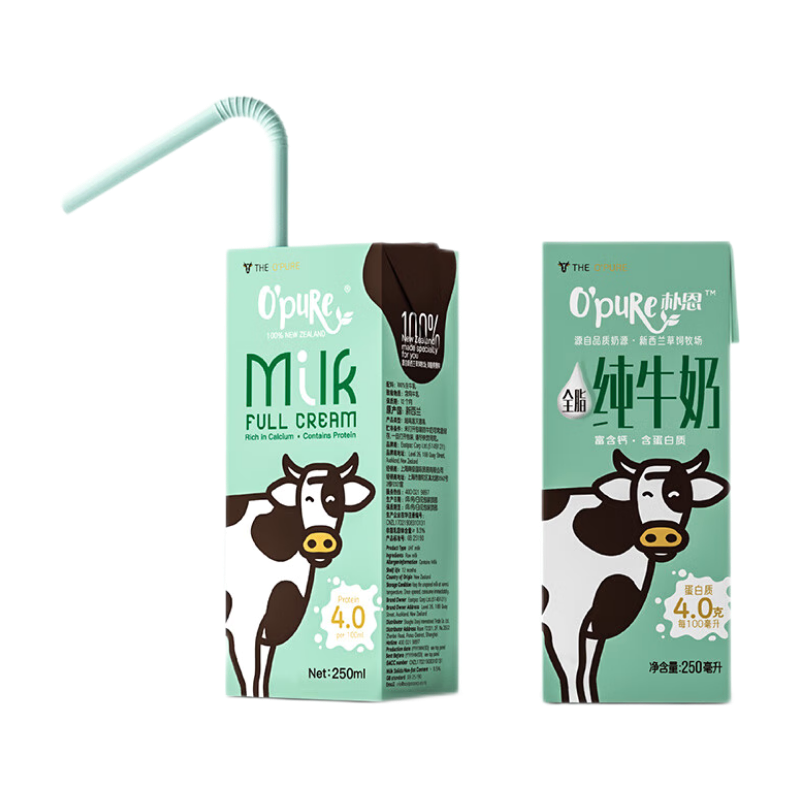 OPure 朴恩 新西兰进口4.0蛋白质高钙纯牛奶 250ml*24盒整箱 79元 包邮