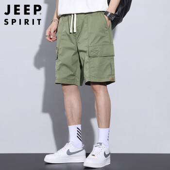 Jeep 吉普 短裤男2023夏季工装休闲裤宽松五分沙滩裤男士五分裤 绿色 XL
