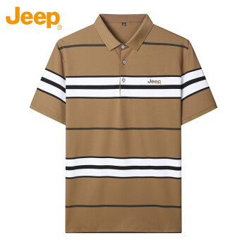 Jeep 吉普 短袖T恤男夏季Polo商务休闲衫男士凉感条纹衣服男装 黄色 4XL