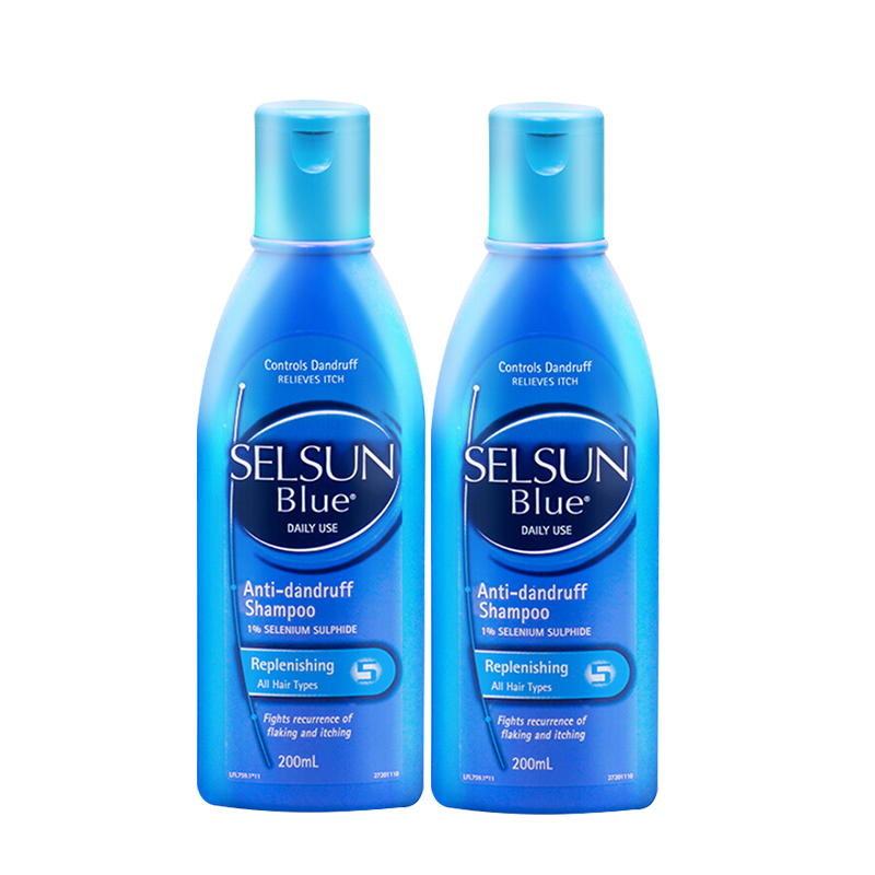 PLUS会员：SELSUN 蓝瓶1﹪硫化硒去屑止痒修护洗发水 200ml*2瓶*2件 94.72元包邮，合47.36元/件（需用券，折23.68元/瓶）