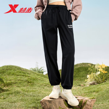 XTEP 特步 运动裤女针织长裤跑步健身户外876128630125 正黑色 M