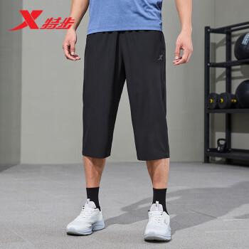 XTEP 特步 运动裤梭织七分裤透气舒适876229800153 正黑色 XL
