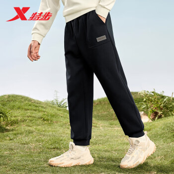XTEP 特步 运动裤男收口束脚卫裤针织长裤宽松男裤876129630006 正黑色 2XL